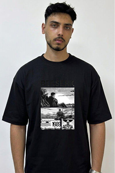 Anetos Berserk_10 Design Printed Oversize Black T-Shirt