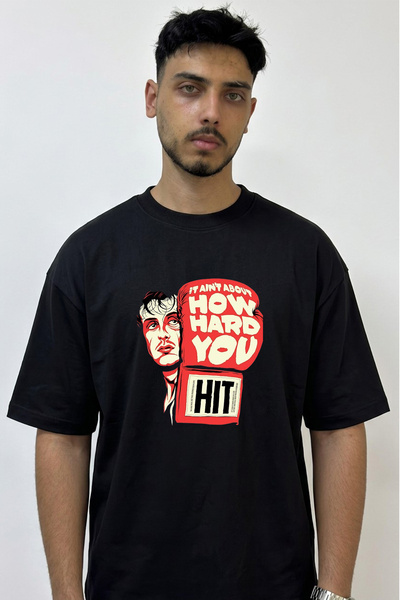 Anetos Rocky Balboa Design Printed Oversize Black T-Shirt