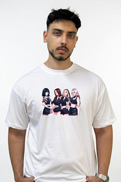 Anetos Blackpink Fanart Design Printed Oversize White T-Shirt