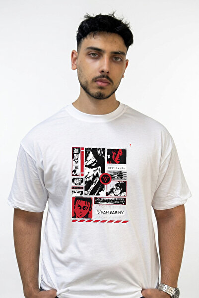Anetos Attack Titan Eren Design Printed Oversize White T-Shirt