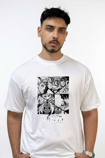 Anetos Naruto Manga Design Printed Oversize White T-Shirt