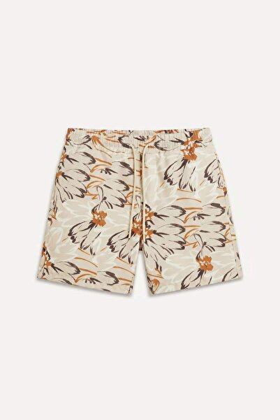 DeFacto Elastic Tie Waist Patterned Beige Swim Shorts I5115Ax26Hs