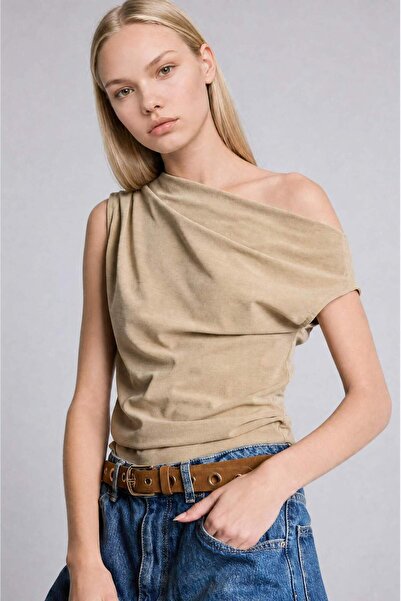 DeFacto Tricou cu mânecă scurtă din crep, cu un singur umăr, Slim Fit H3885AX...