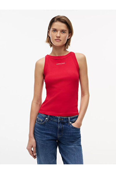 Tommy Hilfiger Kadın %100 Pamuk Kalın Askı Slim Fit Kırmızı T-Shirt