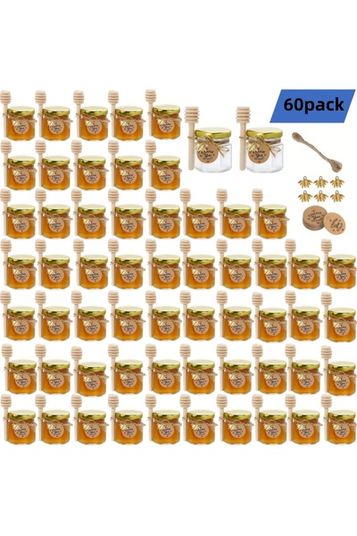 Choice3 45Ml-60Pack 12/20/30/50/60Pcs-Mini Honey Jars with Dipper, Hexagonal ...