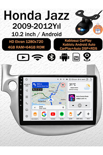 coni Honda Jazz 2009-2012 Uyumlu Android Navigasyon Multimedya Tesla Ekran Ka...