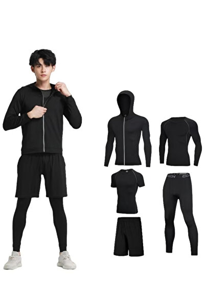 TAPIT 5Pcs Men's Compression Pants Shirt Top Long Sleeve Jacket Athletic Sets...