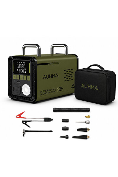 auhma A8833 Haki 16.000 mAh 5'i 1 Arada Akü Takviye Cihazı Şarjlı Hava Kompre...