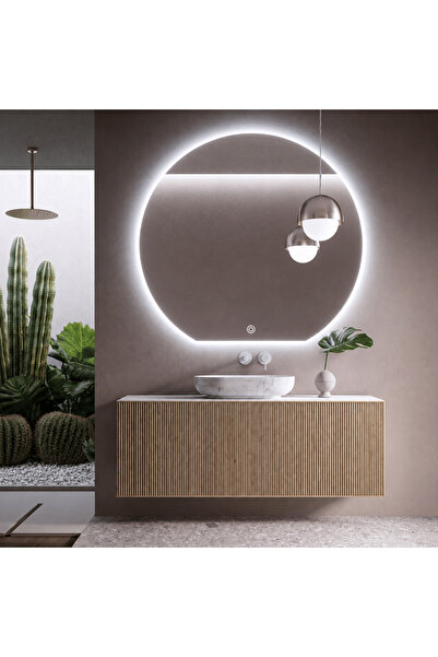 LedCorp Oglindă LED semi-circulară premium, bază dreaptă, 80x75 cm, control t...