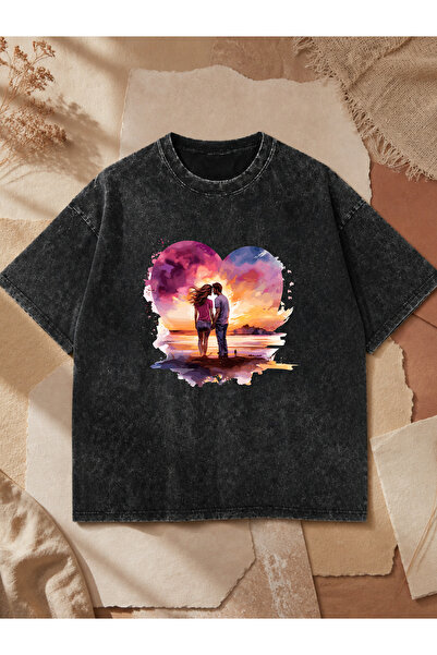 Pink Sky Μπλουζάκι Unisex Oversize με εφέ ξεβαμμένου υφάσματος, Vintage Stree...