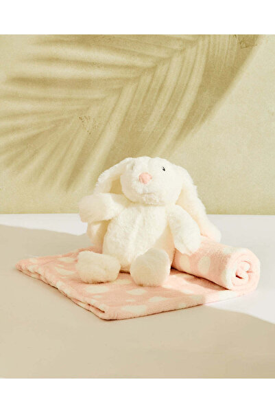 REDTAG Baby Ivory And Pink Puppy Toy With Blanket Set