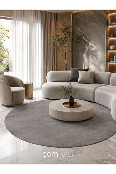 Eko Halı ZEN 01 ANTHRACİTE DAİRE Hav Toz Vermez Yumuşak Dokulu Salon Halısı O...