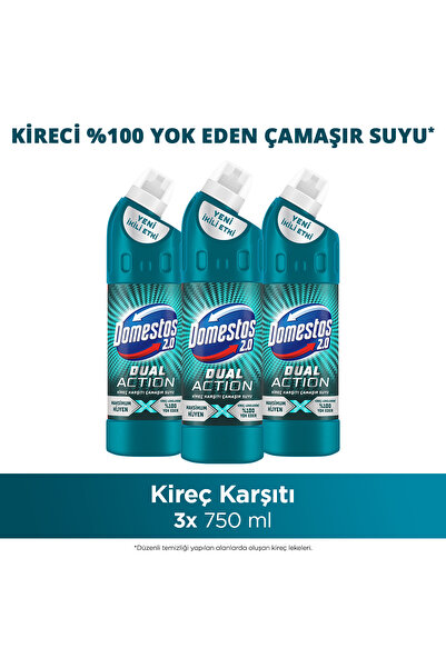 Domestos Dual Action Kireç Karşıtı Çamaşır Suyu 750 ml x3
