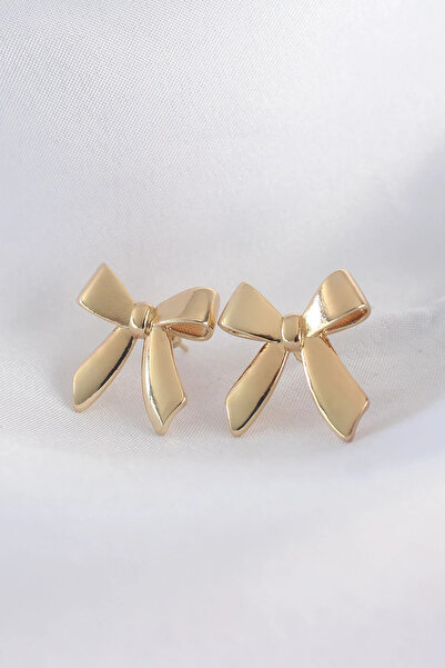ALKASAZ Brass Gold Color Flat Plate Bow Earrings