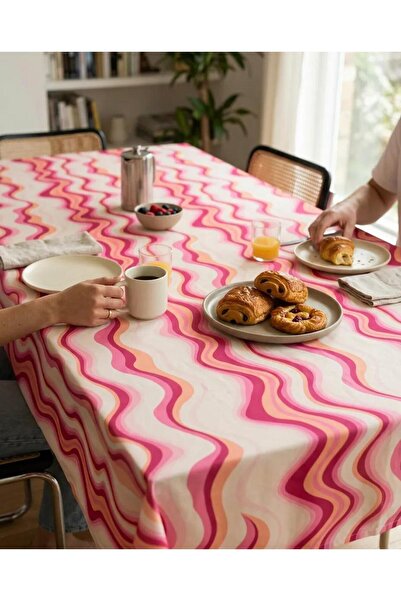 homease Premium Suede Tablecloth Pink Striped Digital Printed Balcony Summer ...