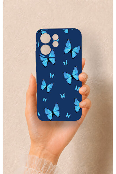 Vip Case Oppo Reno 15F Uyumlu Mavi Kelebek Desenli Silikon Kılıf