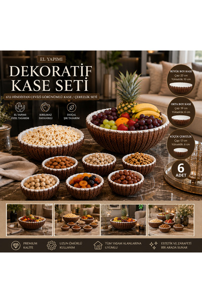 Art By Aslı Handmade 8-Piece Coconut-Looking Decorative Bowl Set Unbreakable ...