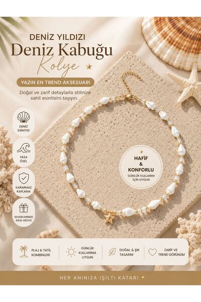 denizkabuğundan Sea Shell Starfish Necklace Gold Color Choker |   Bohemian Su...