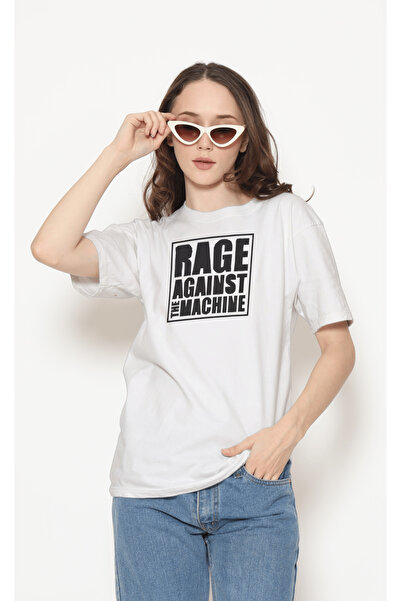 buzagi tasarım ürünleri Rage Against the Machine Unisex White Regular T-Shirt