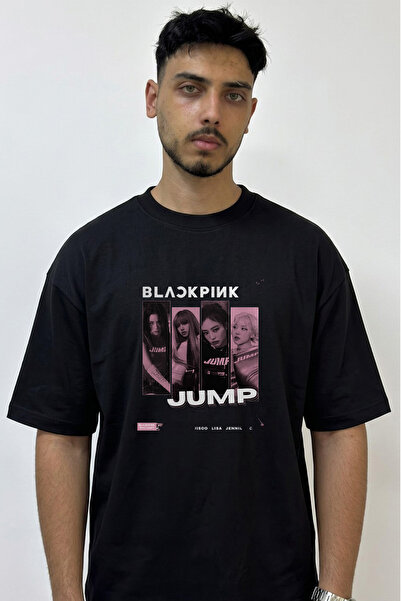 Anetos Μαύρο μπλουζάκι BLACKPINK Jump Design με στάμπα σε μεγάλο μέγεθος