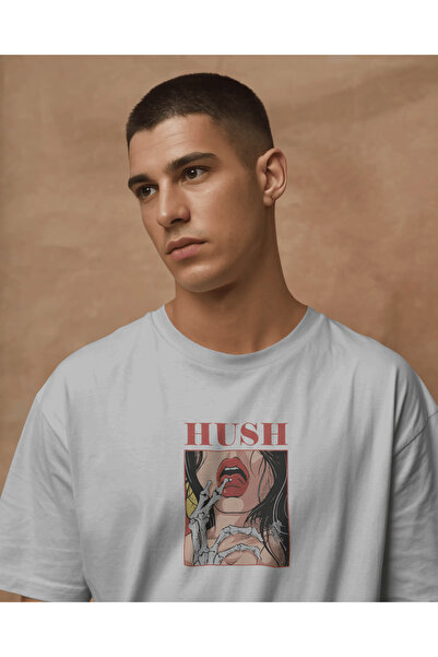 buzagi tasarım ürünleri Hush Unisex White Regular T-Shirt