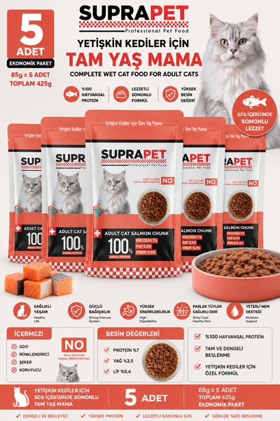 Comprox SUPRAPET5 Adet Somonlu Yetişkin Kedi Yaş Maması 85 Gr | Adult Cat Sal...