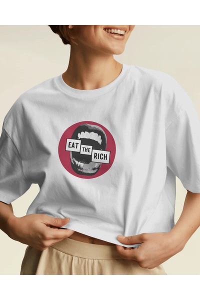 buzagi tasarım ürünleri Eat the Rich Unisex White Regular T-Shirt