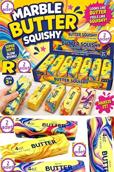 OYUNCAKSAHİLİ Tereyağı Butter Squishy 2 Adet Birden Renkli Çizgili Slow Risin...