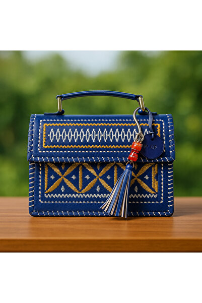 Kanyaka Indian Handcrafted Ajarakh Jari Vegan Leather Bag