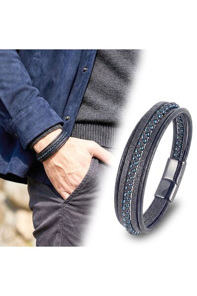 OGHAMAY Blue Hematite and Multi-Leather Bracelet 18394B3D3