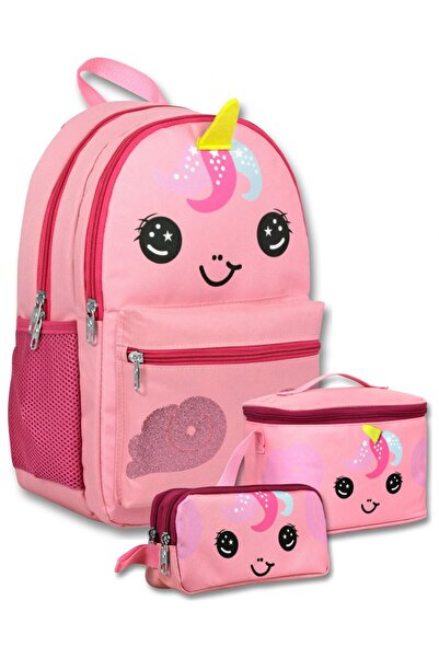 ÜMİT ÇANTA Girl's Cute Unicorn Patterned Triple Primary School School Bag Set...