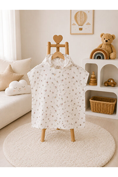 SALLHOMEE Sallhome Baby Mini Çiçek Desenli Kapüşonlu Müslin Çocuk Pançosu 2-6...