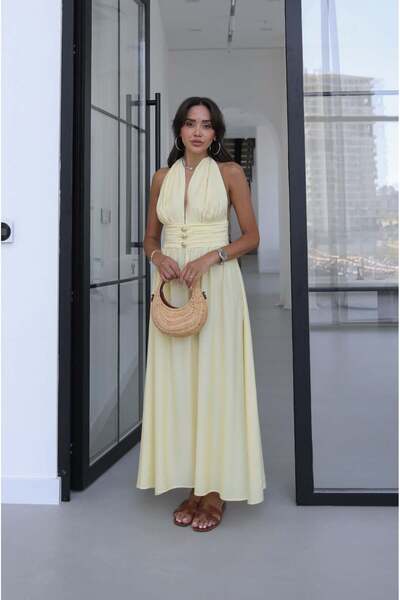 Havoş Yellow Longard Halter Neck Long Dress