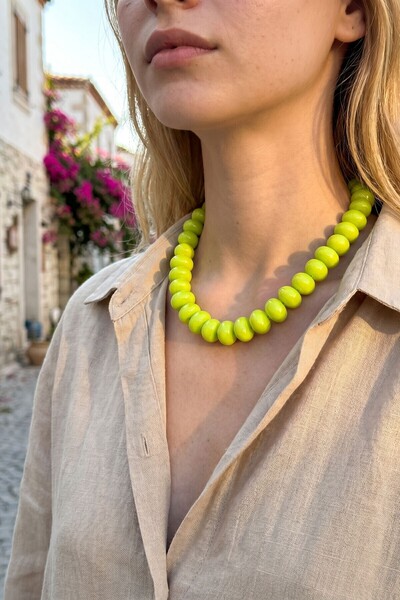 bacc Light Green Big Stone Modern Style Ethnic Necklace