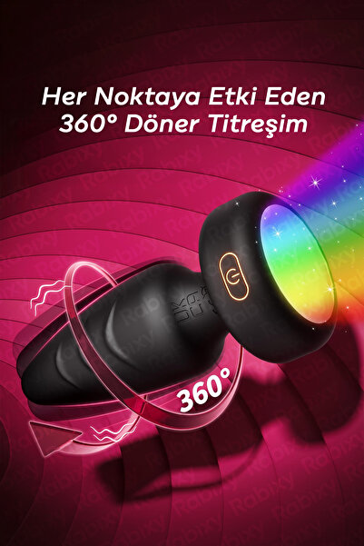 Rabixy Döner Işıklı Anal Plug 360 Derece Dönen Başlık Işıklı Uzaktan Kumandalı