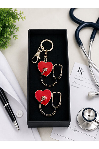 PULİNİN DÜKKANI Doctor-Themed Heart Stethoscope Keychain and Brooch Gift Set ...