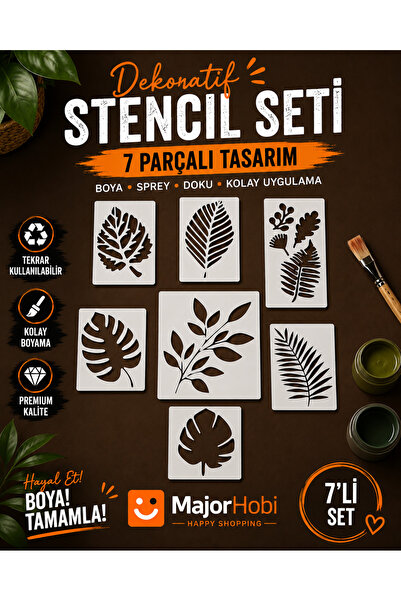 Major Hobi Botanical Leaf Stencil Set Decorative Painting Template 7-Piece