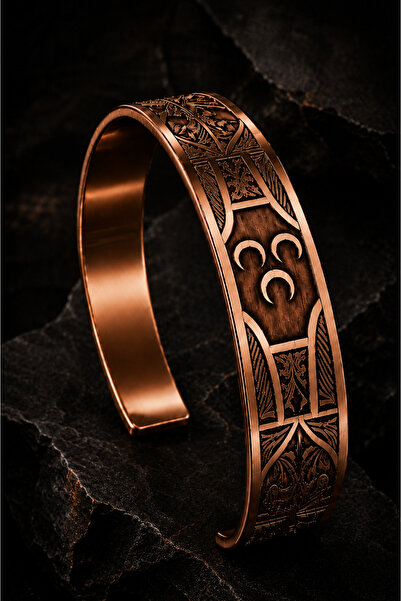 İyyaKee Three Crescent Embroidered Copper Bracelet Authentic Handcrafted Adju...