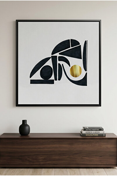 Jasmine Art Abstract Black Shape with Gold Accent Islamic Wall Art | Framed C...