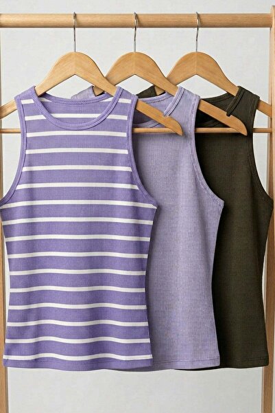COTENCONCEPT 3 Pieces of Ribbed Fitted Viscose Blended Strappy T-Shirt