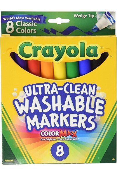 Crayola Ultra Clean Washable Markers, Wedge Tip, Assorted Colors, 8 Count