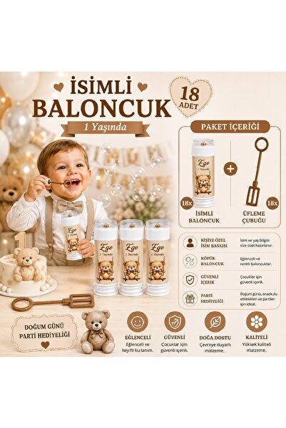 Bkmc Kişiye Özel İsimli Baloncuk 18 Adet – Ayıcık Temalı Doğum Günü Parti Hed...