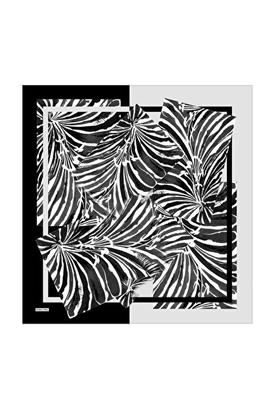 Bursa İpek Black Tropical Pattern Twill Silk Scarf