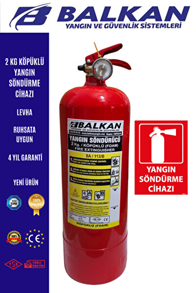 BALKAN YANGIN VE GÜVENLİK SİSTEMLERİ 2 KG RUHSATA UYGUN KÖPÜKLÜ YANGIN TÜPÜ+L...
