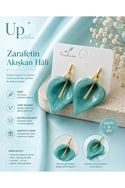 Up Atelier Zarafetin Yaprak Hali Sedefli Turkuaz Renk Küpe