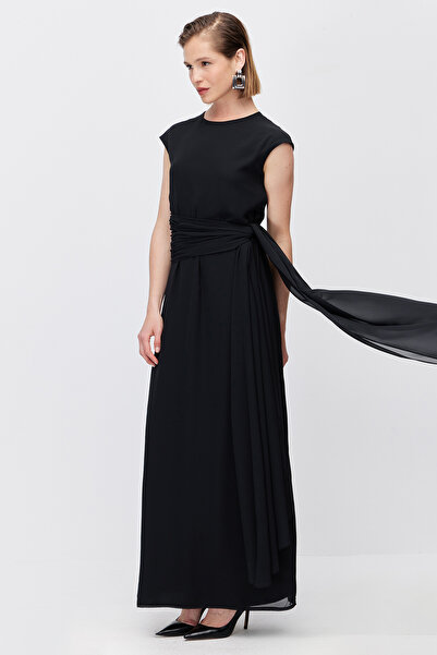 PAULMARK Women's Waist-Tied Chiffon Detailed Maxi Dress