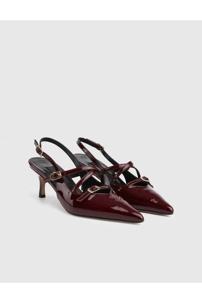 İLVİ Delora Genuine Patent Leather Women's Burgundy Heeled Sandals