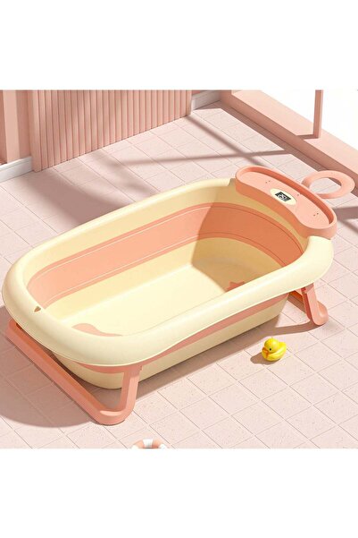 sharpdo Folding Baby Bathtub with Temperature Sensor and Bath Mat 80*50*22cm