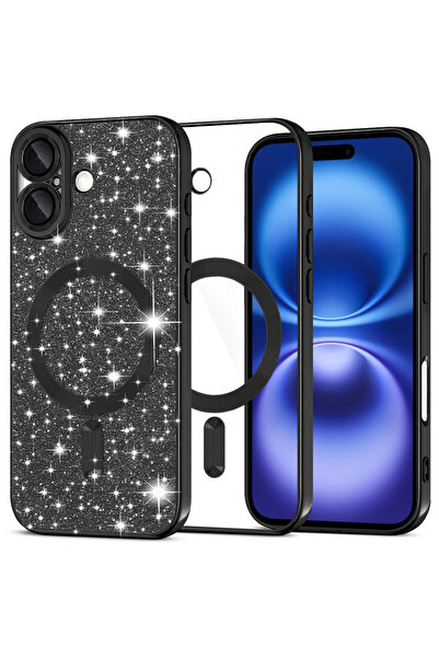 Techsuit Θήκη iPhone 16, Πολυτελής με Γκλίτερ, MagSafe, Αντικραδασμική, Μαύρη