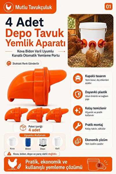 MUTLU TAVUKÇULUK 4 Adet Depo Tavuk Güvercn Yemlik Aparatı Kova Bidon Varil Uy...